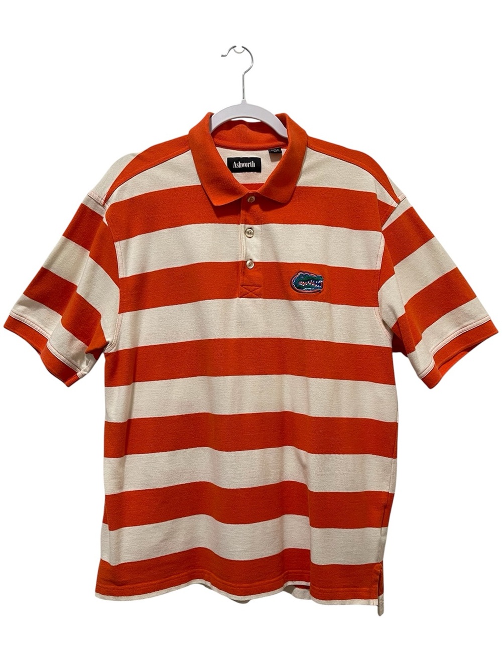 Vintage Ashworth Florida Gators Logo Orange White Rugby Striped Polo Shirt Men M